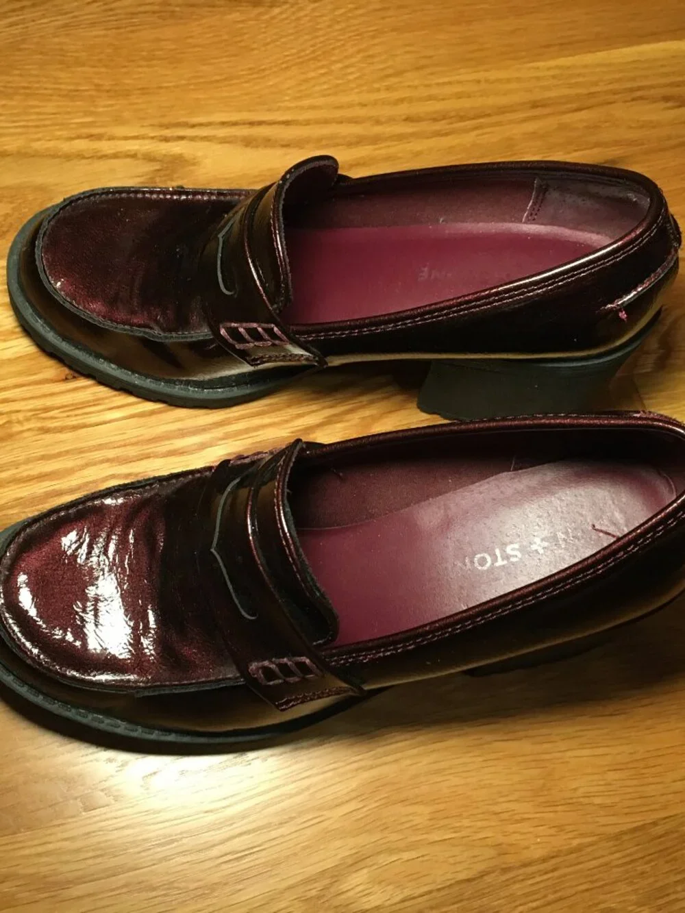 wine red platform loafers